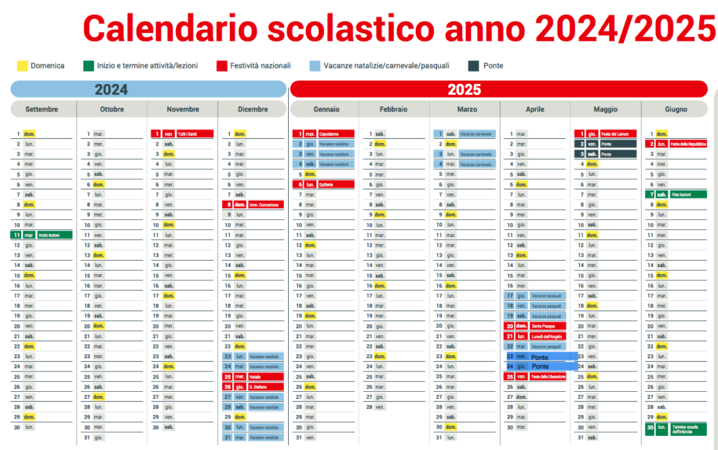 Calendario scolastico a.s. 24-25